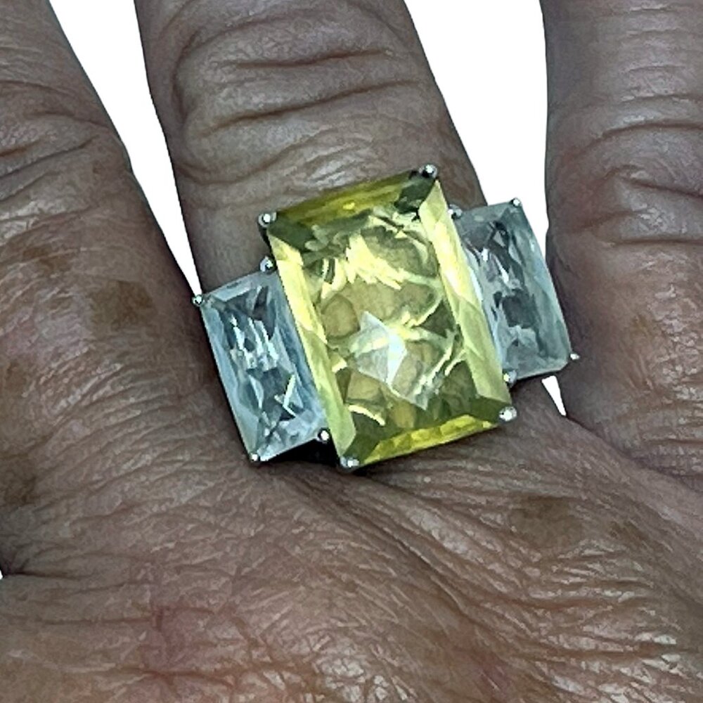 Rarities Statement Ring 13.56ct Lemon & White Quartz Sterling Silver Ring Size 8